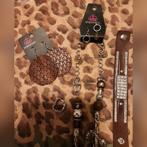 4 Pc Brown and Silver Paparazzi Jewelry Set